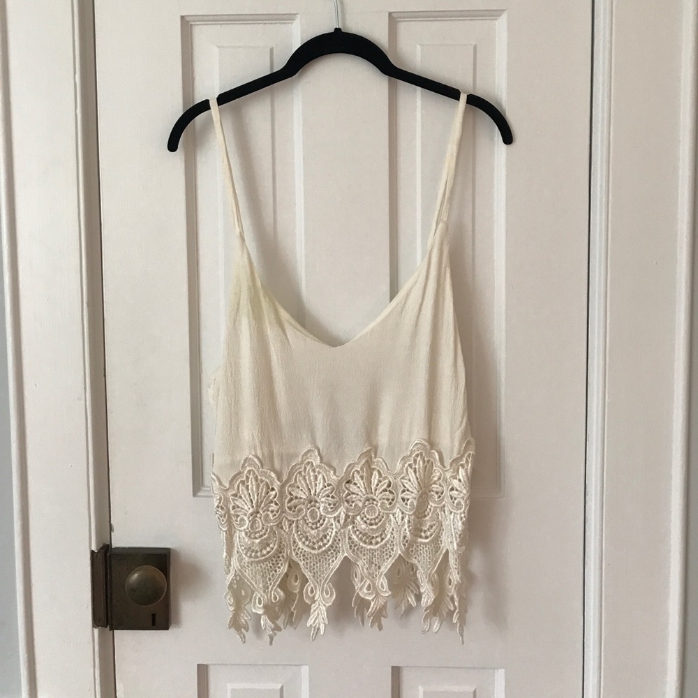 Stone Cold Fox Cream Crochet Trim Cami Tank